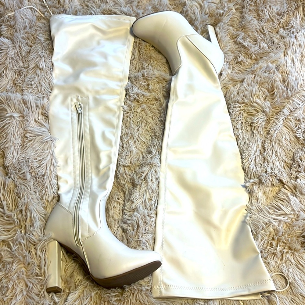 Top Moda knee high white boots size 7